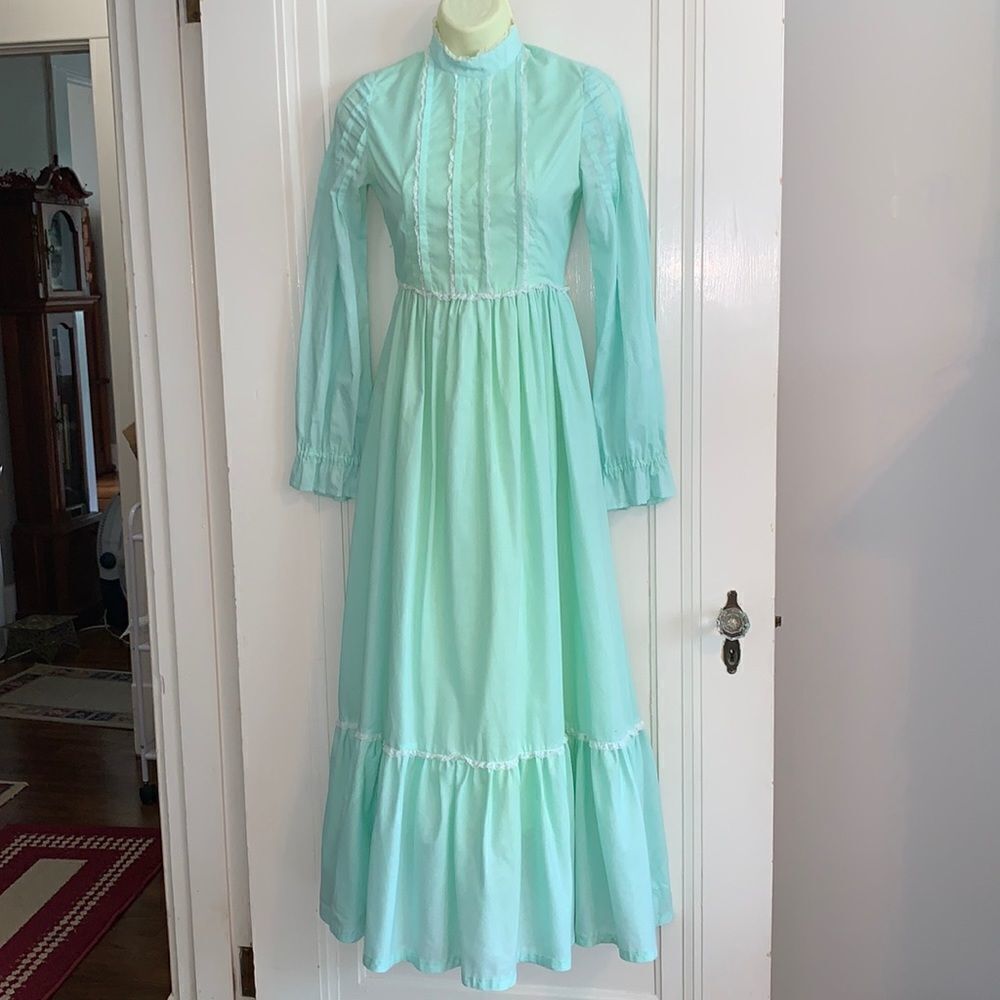 Vtg handmade‎ mint green prairie core maxi dress
